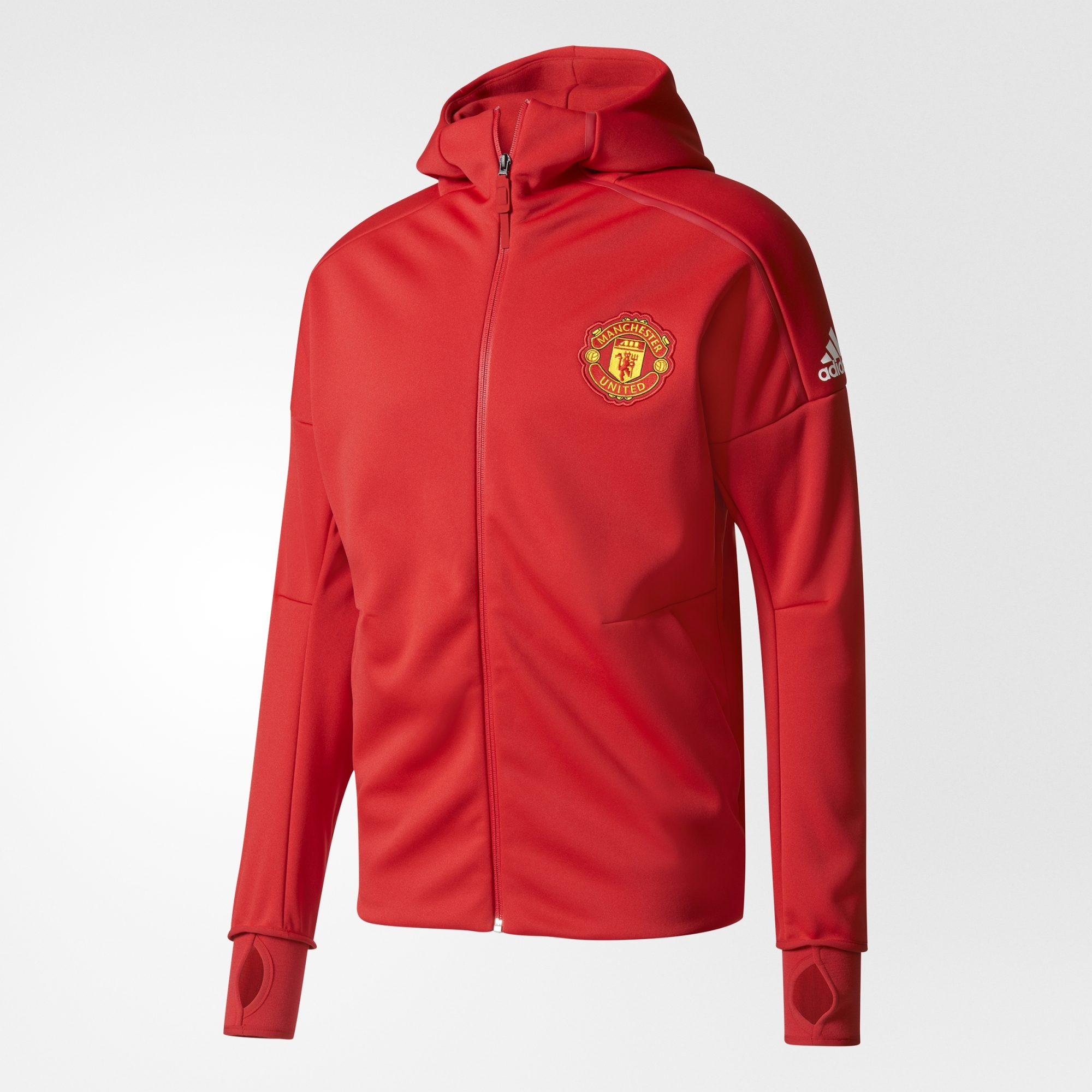 adidas Manchester United Anthem ZNE Jacket - Red ... in placeWoven Manchester United FC badge on left chestLarge high-density print adidas brandmark on left shoulderRegular fit100% polyester interlock
